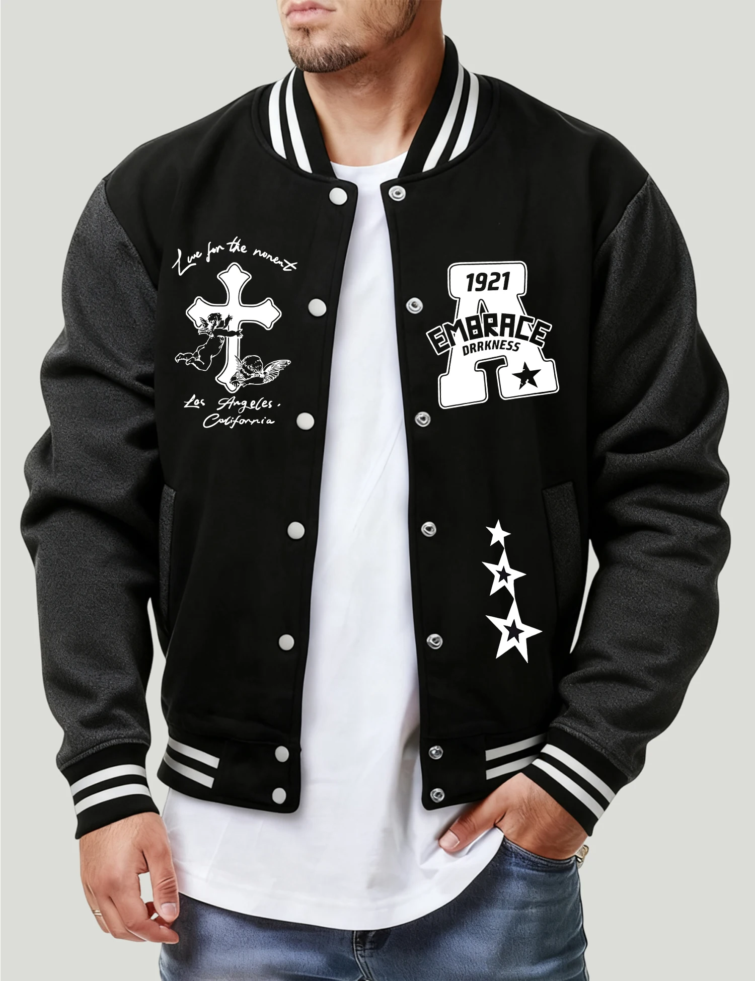 1921 احتضان Drkness رجل الطباعة البيسبول جيرسي موضة سترات رجالي ملابس الخريف فضفاضة للجنسين الشارع الصوف