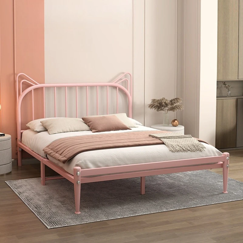 Cama individual rosa Princess, minimalista, bonita, con estructura de metal para apartamento pequeño, cama matrimonial de 180x200, muebles de dormitorio.