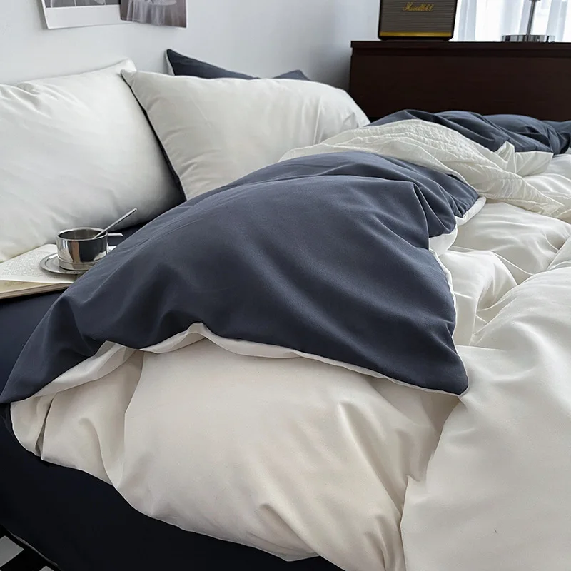 

Комплект постельного белья из стираного хлопка, четыре предмета: простыня, натяжная простыня, пододеяльник, летний комплект для односпальной кровати