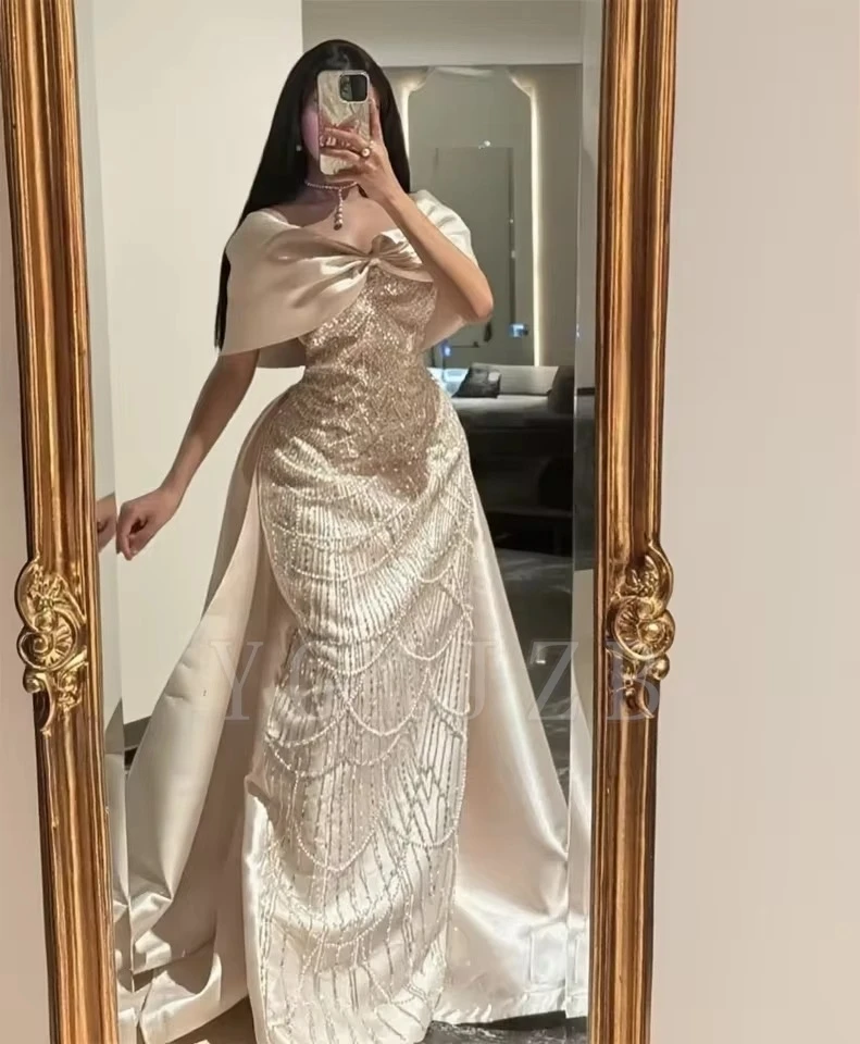 

Saudi Arabia Evening Dresses Long Luxury Mermaid Off Shoulder Beaded Pearls Celebrity Evening Party Gown Special Occasions