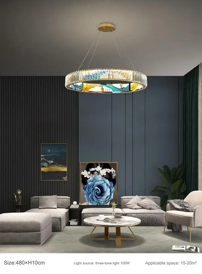 Pendant Light luxury enamel crystal Cover Lamp Circle Shades Living Room LED  Lamp Ceiling Lights Modern Simple Dining Lighting