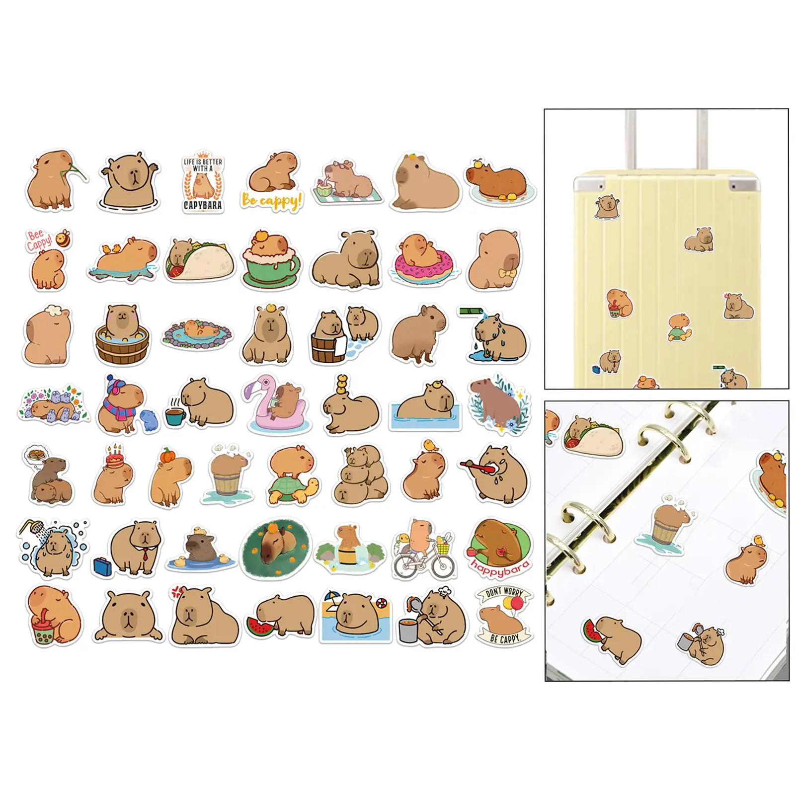 50Pcs Cartoon Stickers for Kids Cartoon Capybara Sticker Decals Cup Stickers