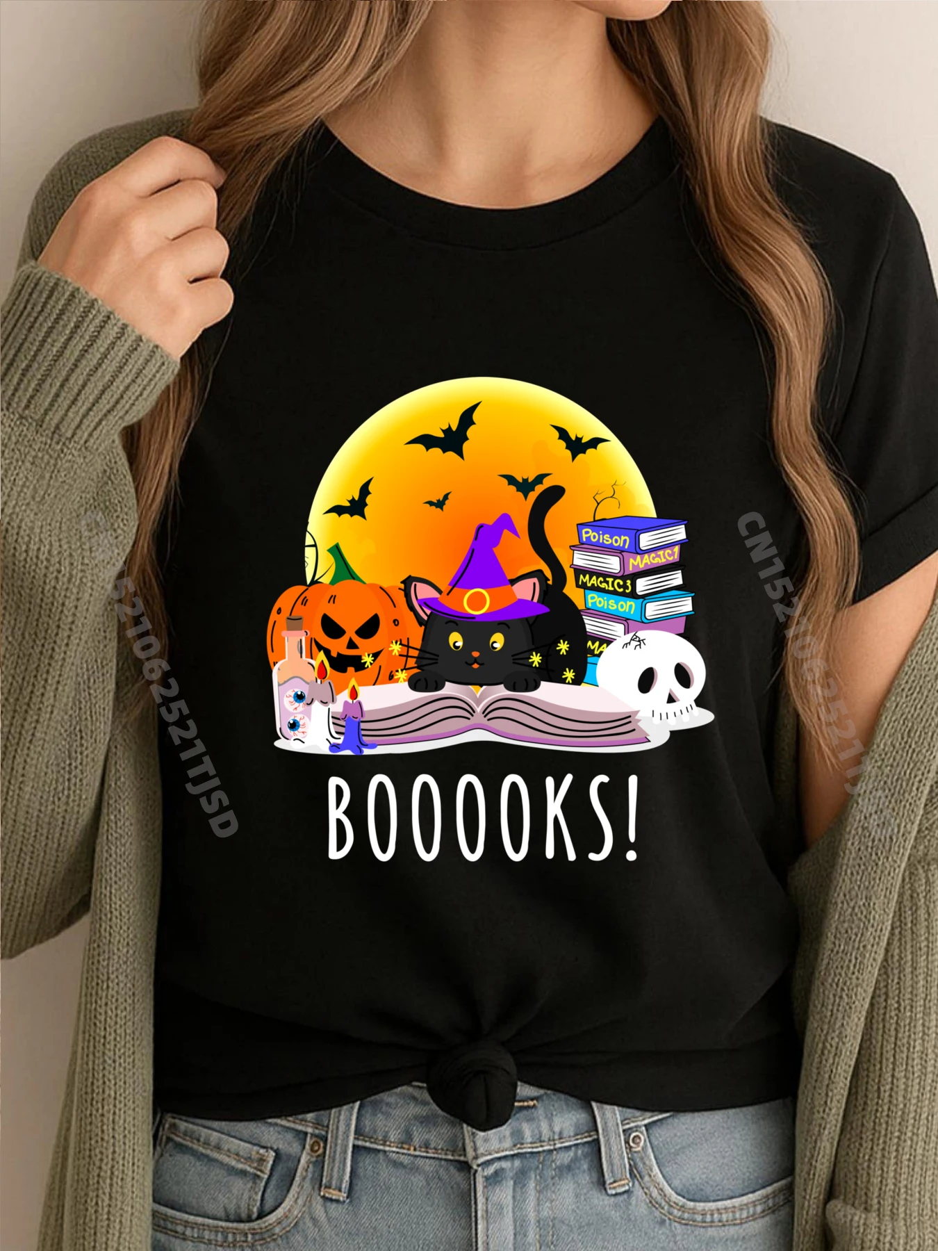 

Booooks Ghost Reading Books футболка на Хэллоуин черная футболка осенняя женская одежда подарок