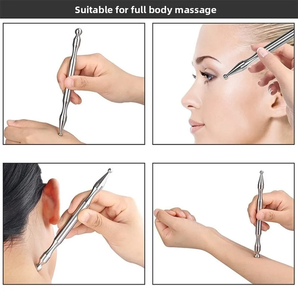 

Stainless Steel Acupuncture Pen Self-Care Tool Dual Head Design Dual Head Massager Deep Tissue Wellness Product