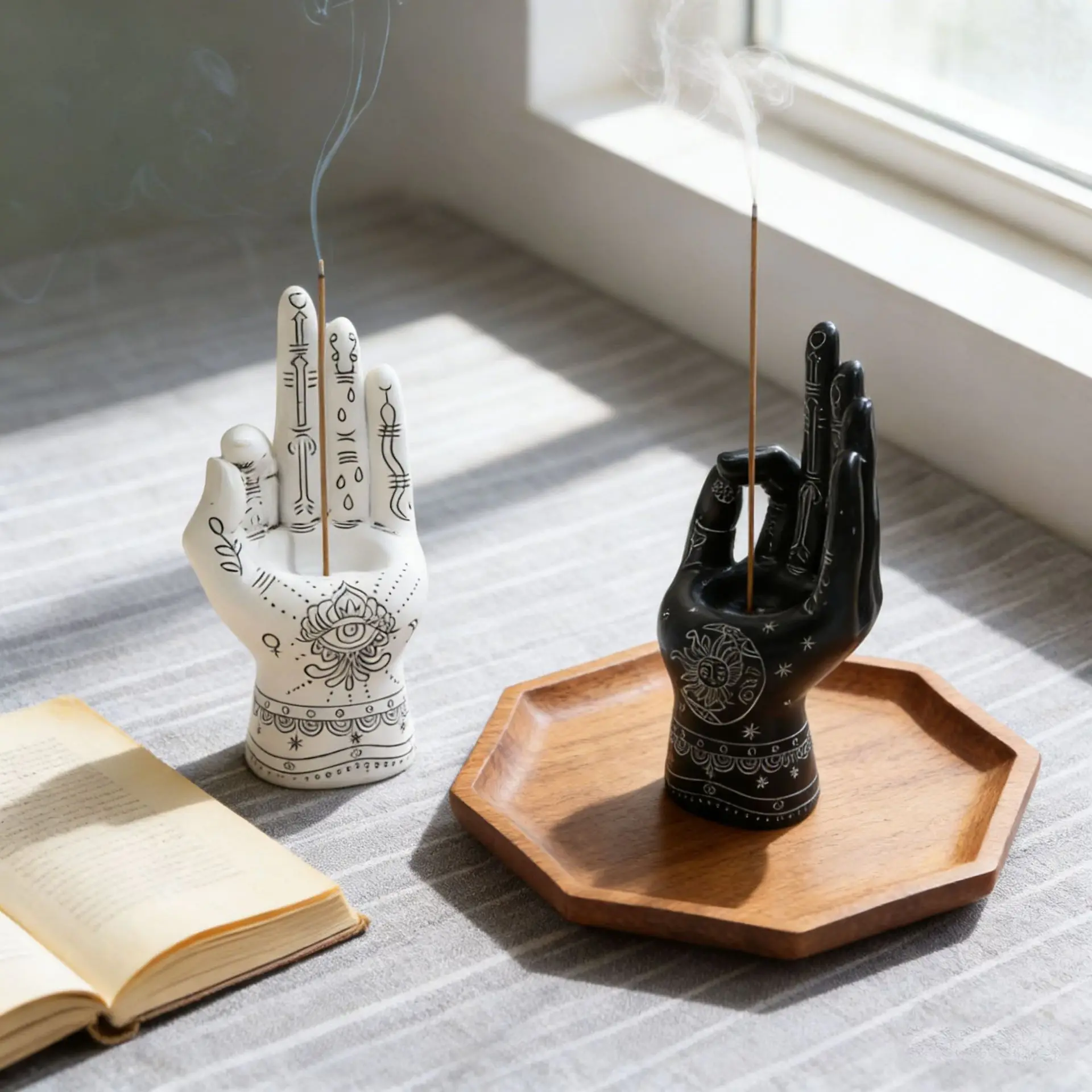 

Devil's Eye Fatima Hamsa Hand Stand Incense Holder Home Living Room Home Decoration Sculpture Crystal Resin Cup Candle Holder