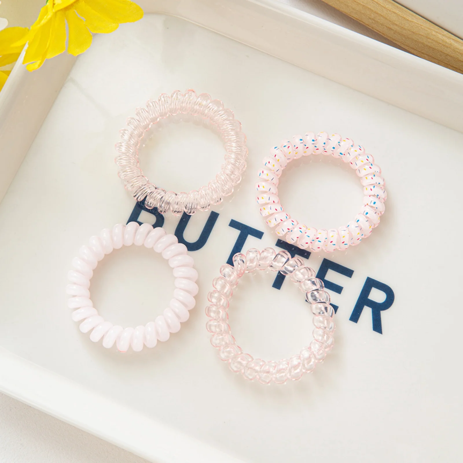 4 bunte Gelee-Haarbänder mit Telefonkabel, durchscheinende Spiral-Haargummis, modischer Haarschmuck, perfekt für das tägliche Styling – Detail 1