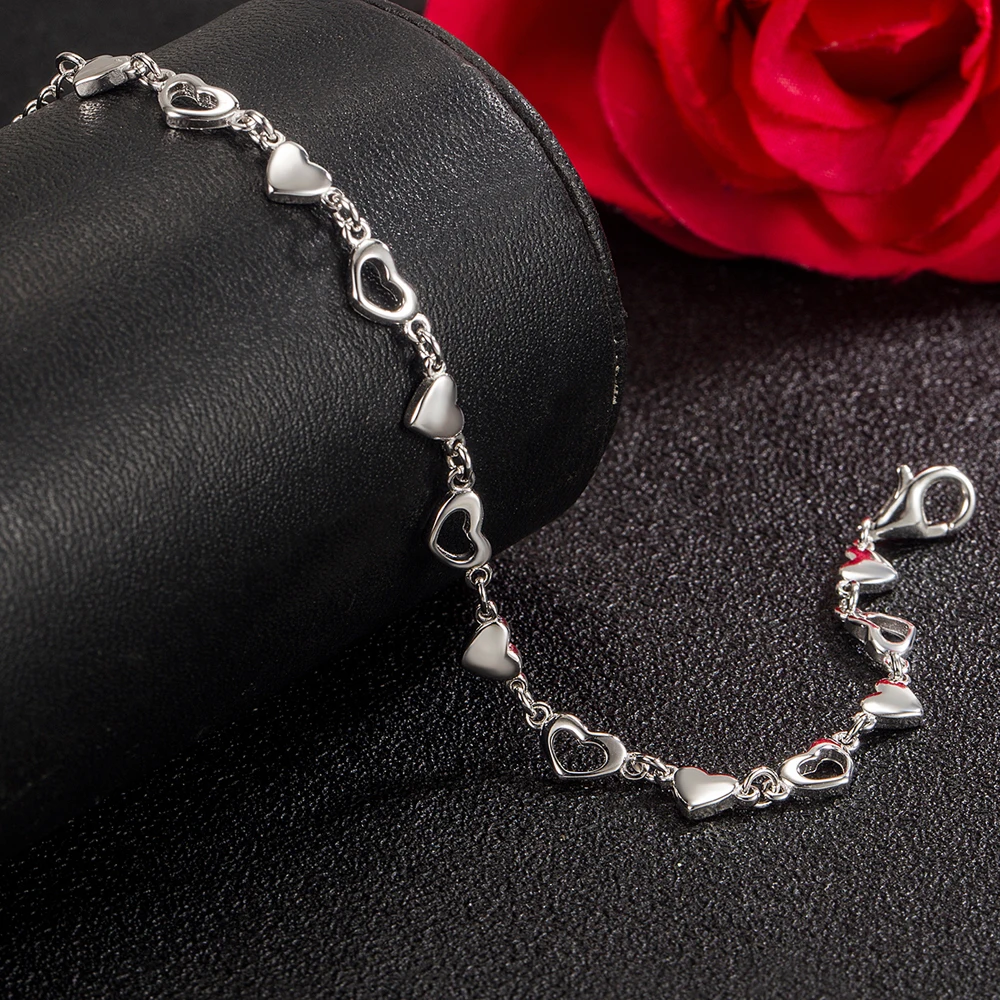 

Модный браслет с милым сердцем, браслет из стерлингового серебра 925 пробы для женщин, изысканный тонкий браслет-подвеска в подарок