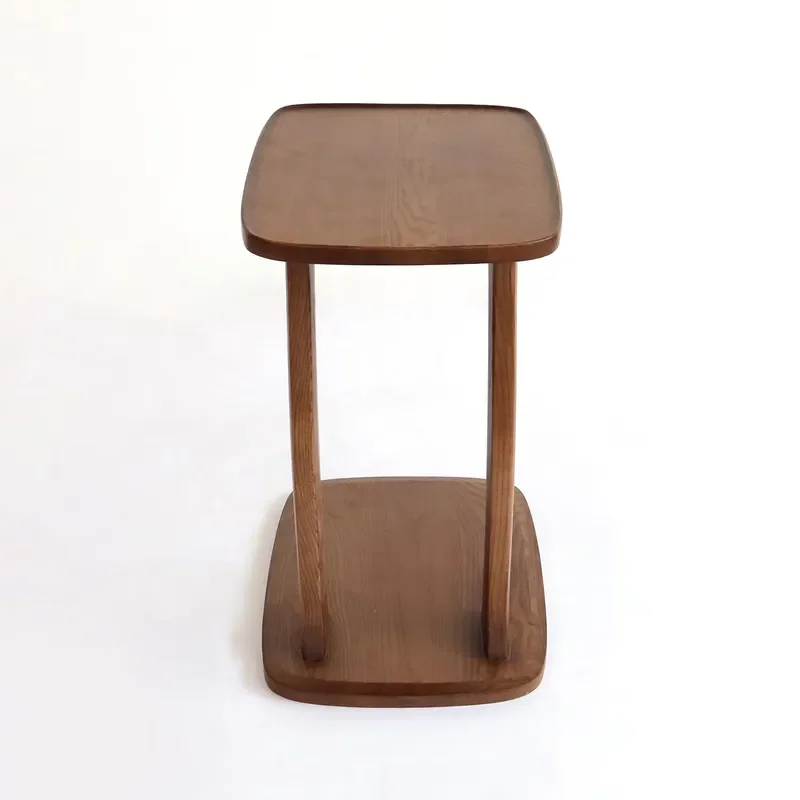 Modern C Shape Solid Wood Side Table Curved Design Coffee Table for Living Room Bedroom Sofa End Table Natural Finish