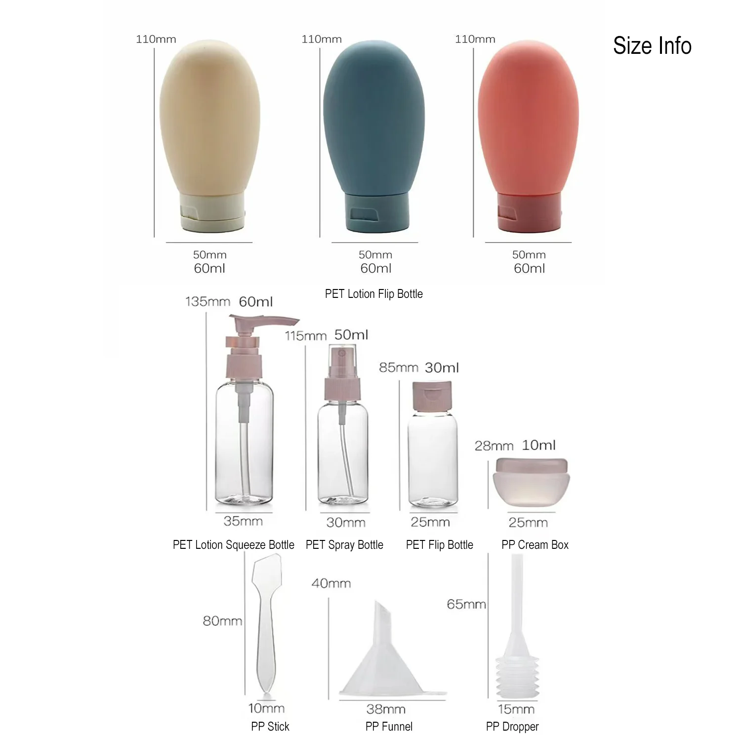 11 Pack Leak Proof Travel Bottles Set Toiletries Plastic Container Fine Mist Spray Squeeze Tubes Refillable Shampoo Conditioner view 2
