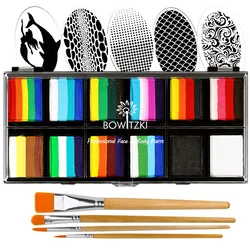 Bowitzki Professional Face Painting Kit for Kids Adults 12x10gm Body Paint Stencil One Stroke Split Cake Rainbow Halloween