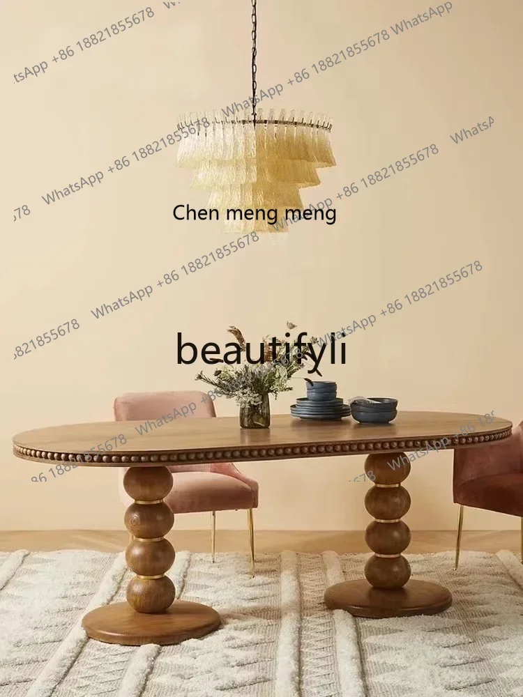 

M178 American log color dining table French retro simple oval desk combination coffee table