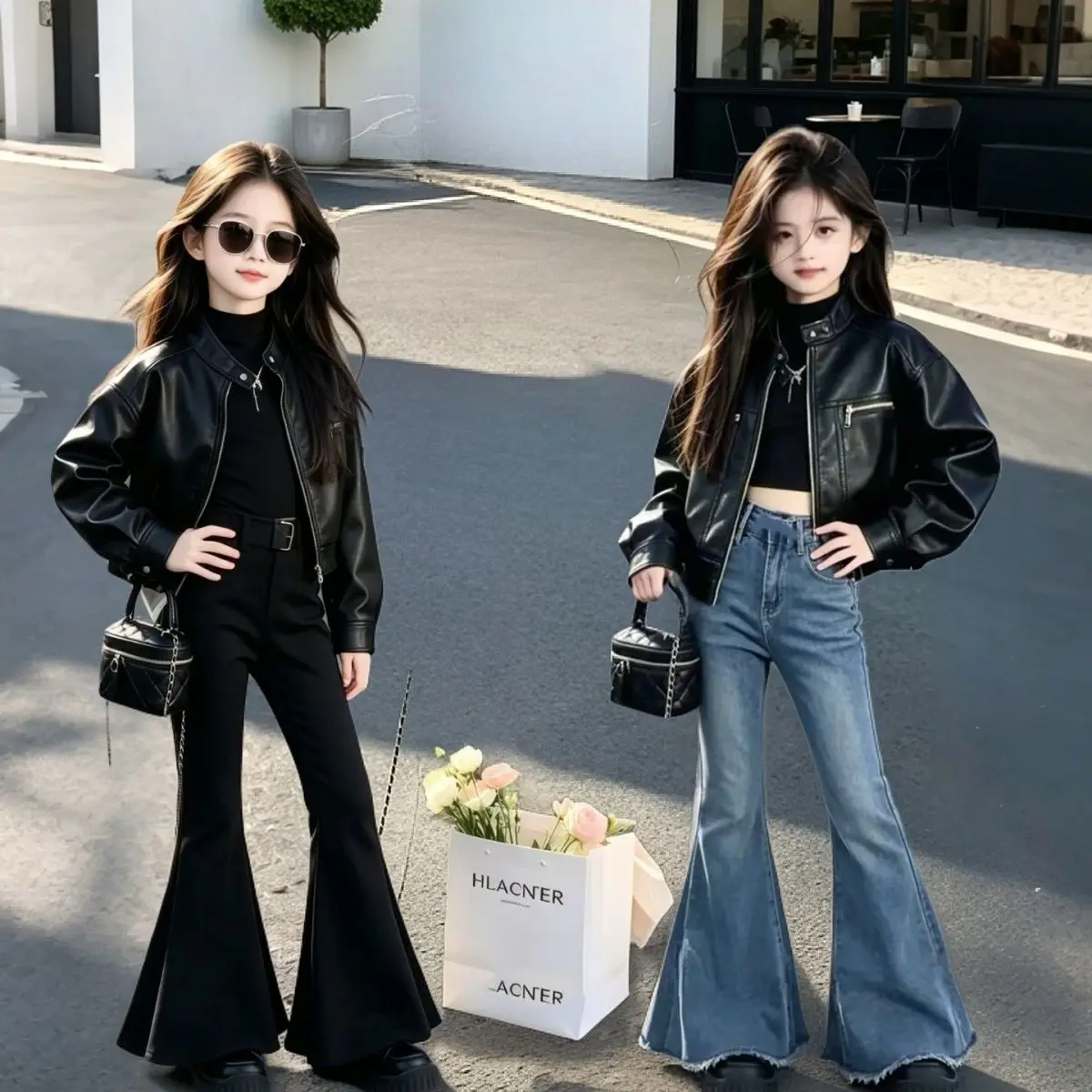 Girls Trendy and Cool New Set 2026 Vintage Leather Jacket for Middle-aged and Young Children Autumn Fashion Two-piece Set