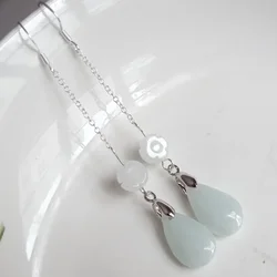 925 Silver Natural Emerald Jade Circular Water Drop Beads Earrings Original DIY By Hand Accessories Women Luck Gifts Jewelry