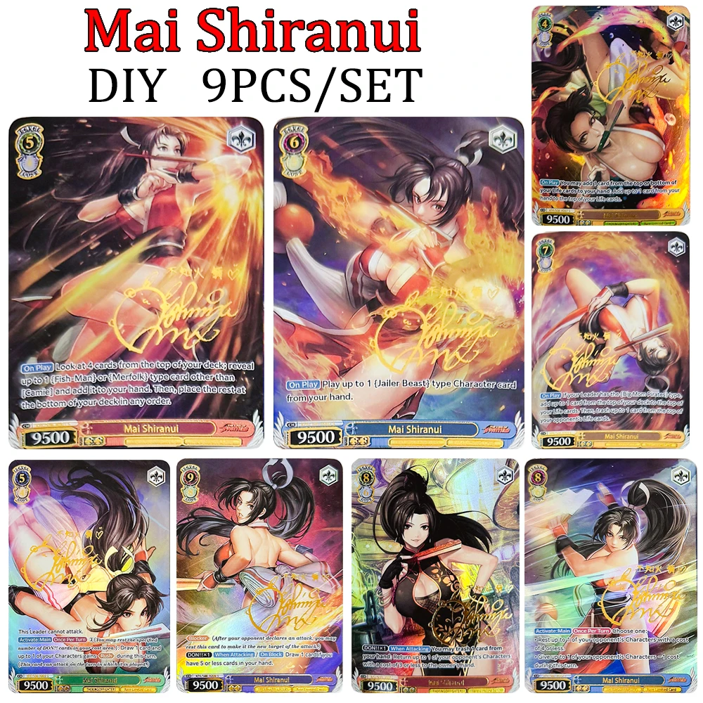 Mai Shiranui Street Fighter DIY 9PCS/SET Foil stamping signature refraction color flash collection card holiday gift Skill moves