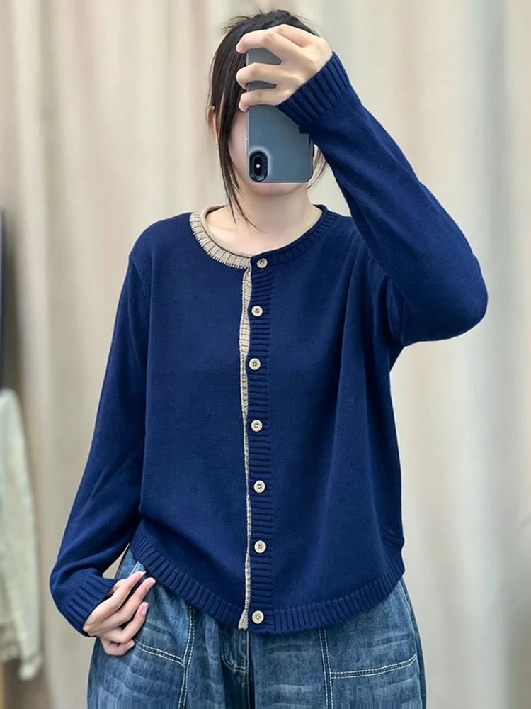 Amax LuluE 2026 Japanese Design Fall Women Fashion Sweaters Loose Casual O Neck Knitwear Ladies Classic Luxury Vintage Cardigans