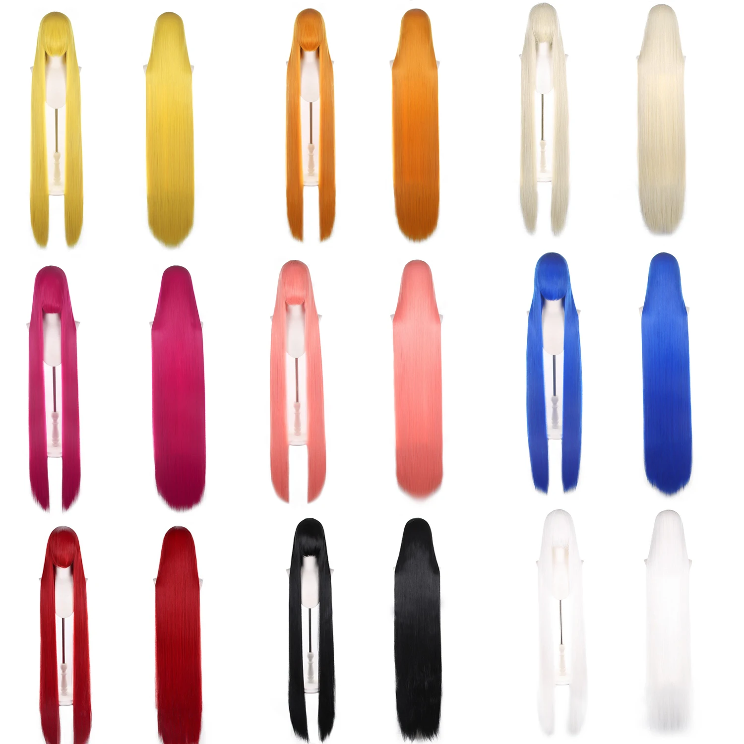 

Synthetic 59" 150cm Long And Thickness Cosplay Wig With Bangs Black Blond White Red Blue Heat Resistant Hair For Halloween