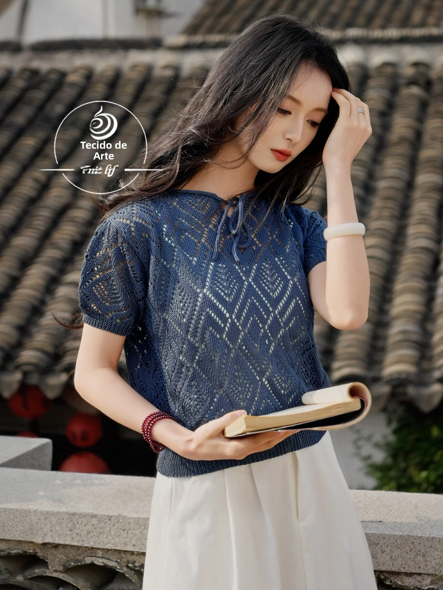 handmade-diy-weaving-material-kit-sk280-silver-flute-blue-lace-short-sleeve-shirt-with-video-tutorials-for-craft-enthusiasts