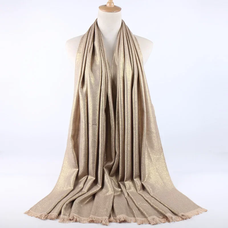 New Gold Silver Silk Fringed Women's Scarf Monochrome Women's Shawl Muslim Hijabs Headscarf Shawl Hijab Wrap Headscarf Ramadan