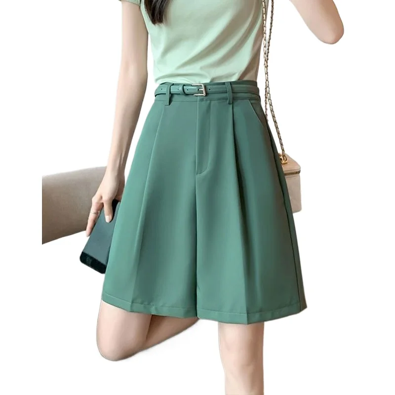 Women's New Summer Slim High-waisted Five-point Pants with Wide Leg Pants Casual Pants  High Appearance Level Loose Suit Shorts