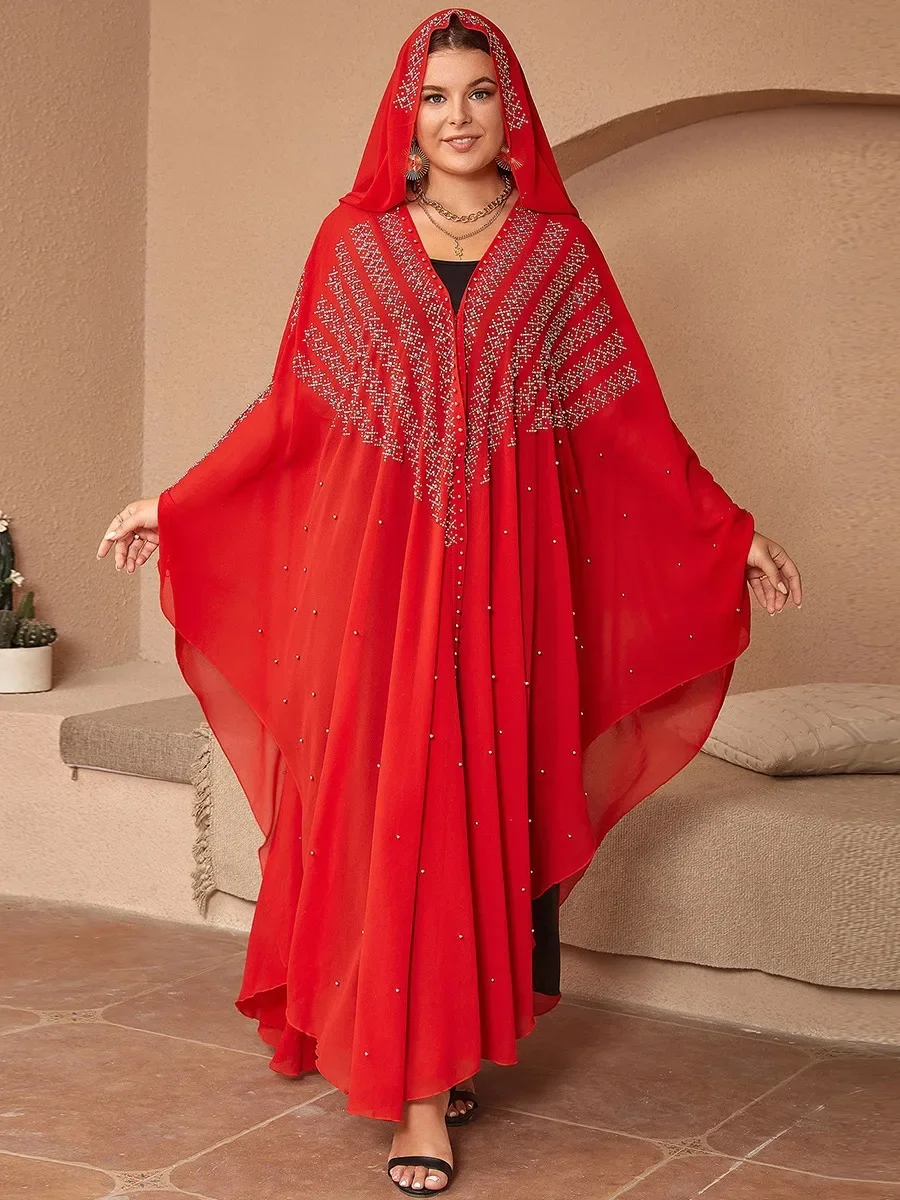 

African Dresses for Woman Luxury Evening Dresses 2023 African Long Sleeve V-neck Plus Size Red Black Long Dress Muslim Abaya