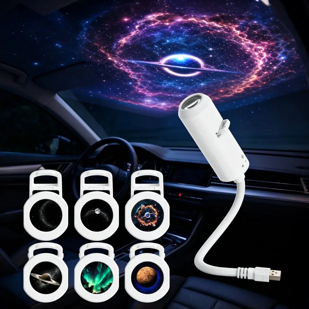 USB Star Galaxy Projector Light Car Interior Atmosphere Lamp Flexible Starry Sky Projection Night Light For Car Bedroom Decor