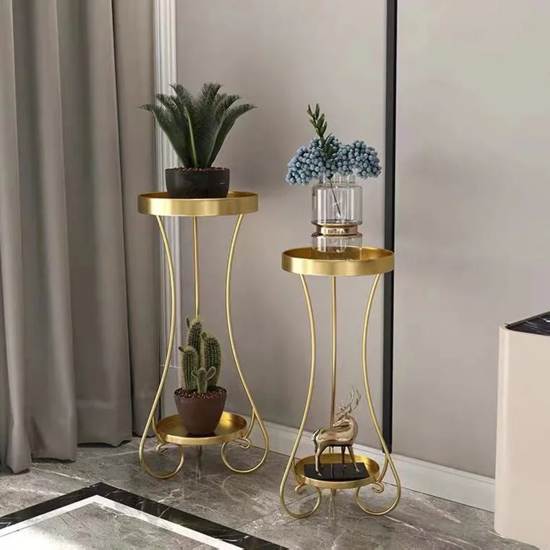 LH flower stand indoor simple double plate living room multi-layer floor-to-ceiling rack edge few