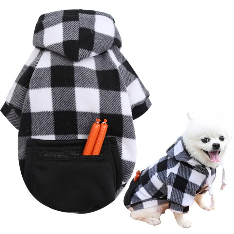 Autumn Winter Dog Hoodie for Small Medium Dogs Hooded Sweatshirt with Pocket Plaid Pet Clothes Sweater Casual Puppy Cat Hoodies