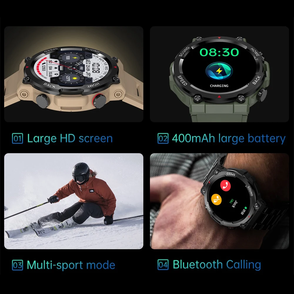 2023นาฬิกาอัจฉริยะบลูทูธสายวัดอัตราการเต้นของหัวใจหน้าจอขนาดใหญ่สำหรับกีฬากลางแจ้งกันน้ำ400mAh สแตนด์บายได้นาน