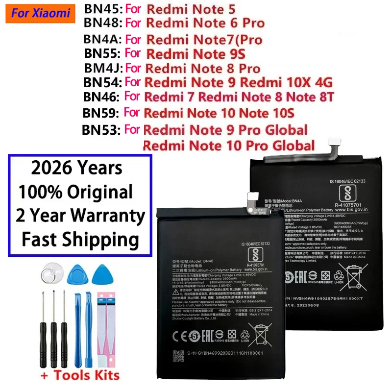 2026 Years 100% Original Battery For Xiaomi Redmi Note 7 10X