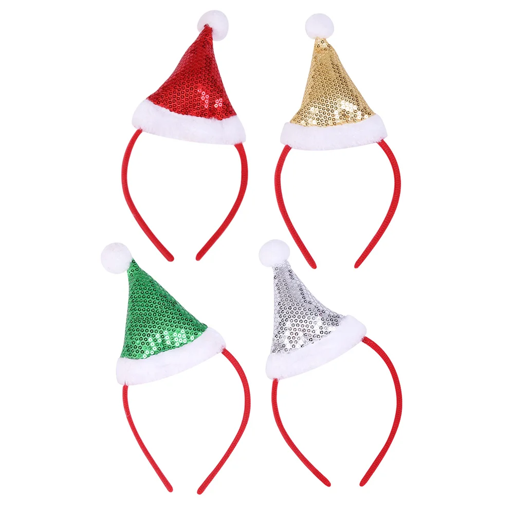 

4pcs Adorable Christmas Design Headband Glitter Sequin Hair Bands Christmas Hat Hair Hoops Headdress Party Favors Supplies Decor