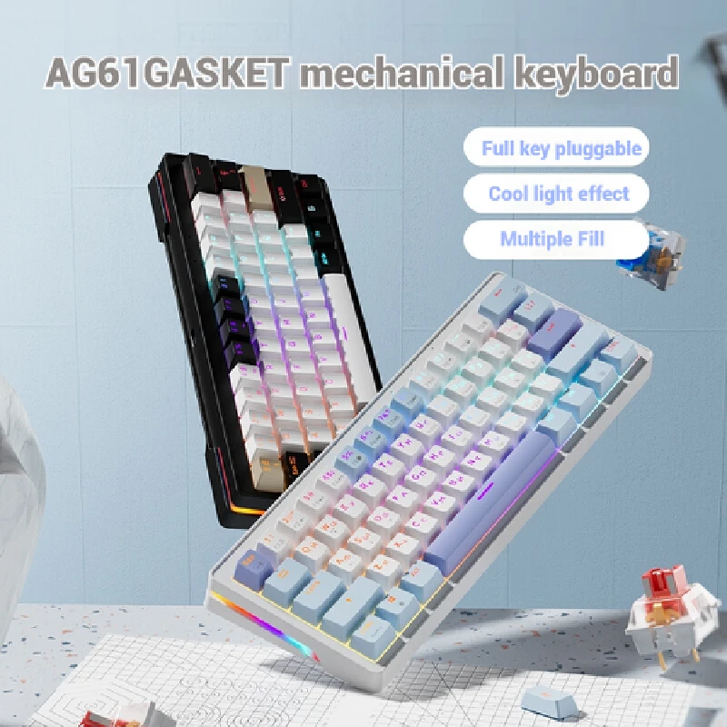 AG61 Wired E-sport Mechanical Keyboard TYPE-C Hot Swap Gasket Construction Desktop Laptop Gaming Office Portable Customization