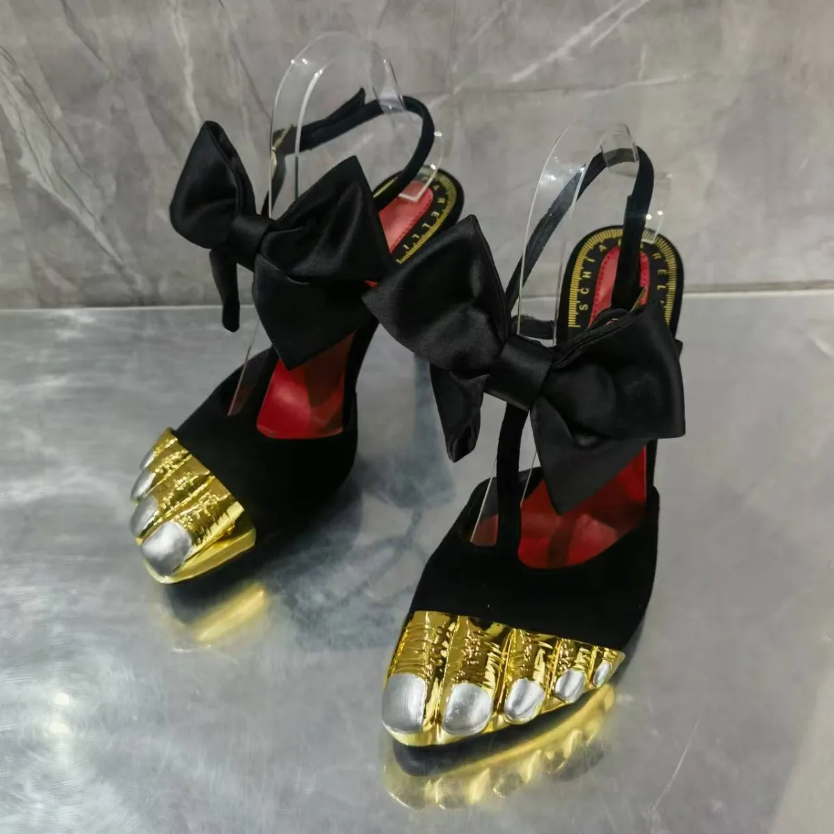 French Style Gold Thumb Toe Leather Thin Heel High-heeled Shoes Women's Super High Heels Adult Versatile Roman Slippers Sandals - view 3
