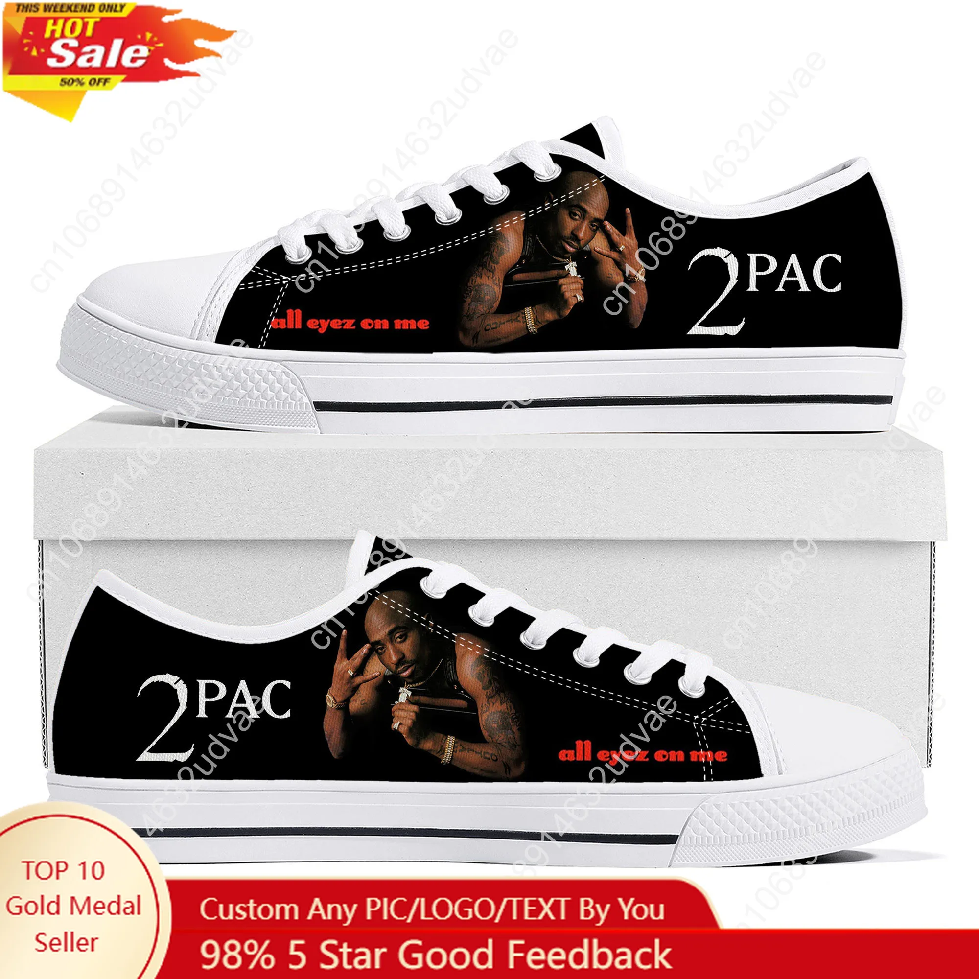 

2Pac Tupac All Eyez on Me Low Top Shoes Man Woman Teenager Canvas Casual Sneaker Sneakers Couple Footwear Custom Shoe White