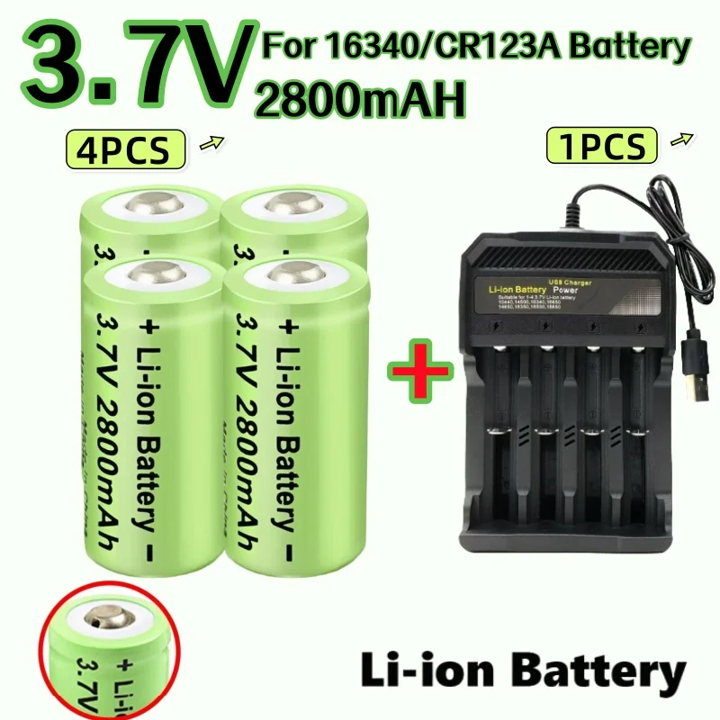 

2800mAh Rechargeable 3.7V Li-ion 16340 Batteries CR123A Battery for LED Flashlight Travel USB Charger 16340 CR123A Battery