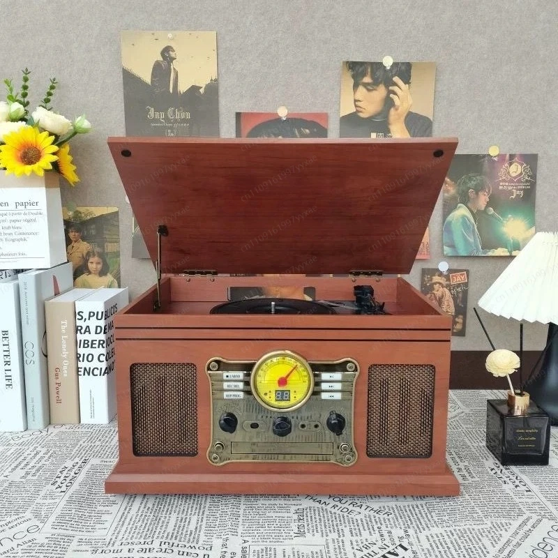 Retro Nostalgic Old-fashioned Multifunctional Integrated Wooden LP Bluetooth Audio Vinyl Record Player Gramophone