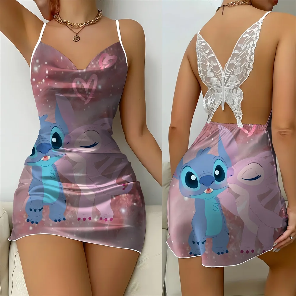 2024 Summer New Popular Back Butterfly Hollow out Design Cartoon Pattern Women's Suspender Sleeping Dress Comfortable Nightwear