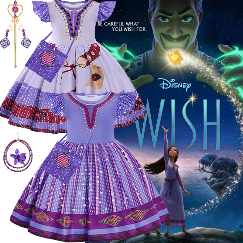 

Wish Movie Asha Cosplay Costume For Kids Girl Party Clothes Flying Sleeve Vestido Outifit Children Princess Dresses 2-10T