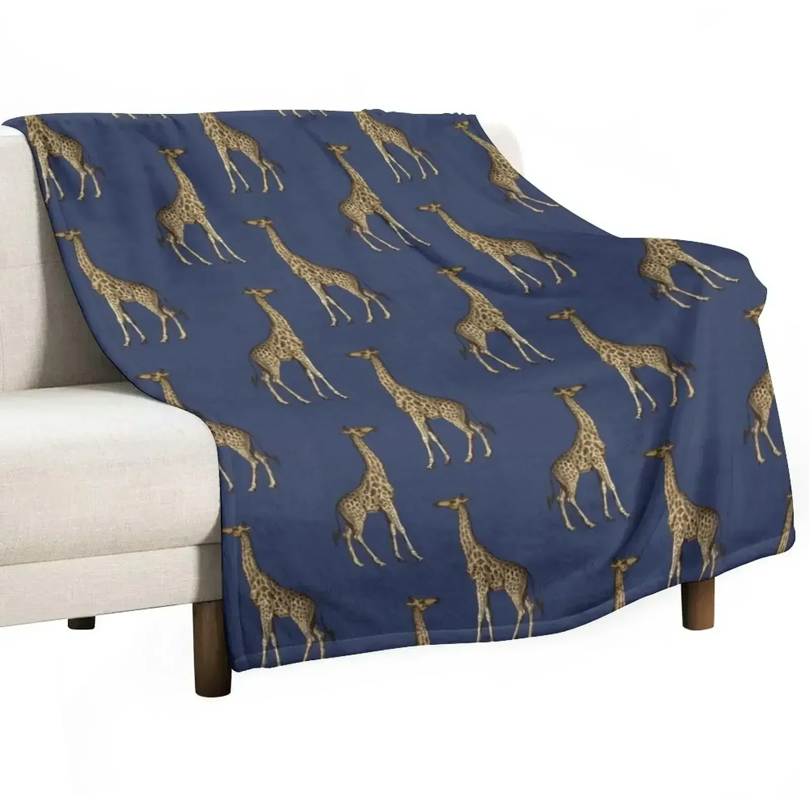 Blue and Gold Giraffe Throw Blanket Decorative Sofas Kid'S Retros Thin Heavy For Decorative Sofa Blankets