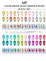28 unids/set espejo mágico cromo polvo de uñas/decoración de brillo brillante/placa de manicura metálica plisada de titanio/juego