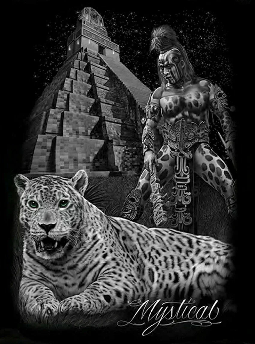 Mystical Mayan Pyramid Aztec Warrior T-Shirt 100% Cotton O-Neck Summer Short Sleeve Casual Mens T-shirt Size S-3XL