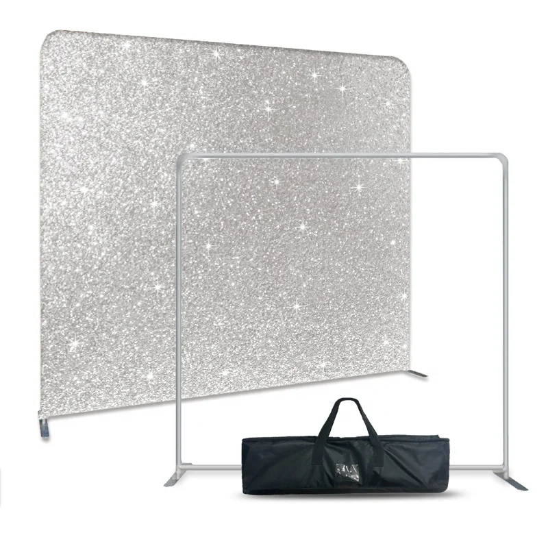 

Interchangeable Tension Fabric Stage Trim Silver Glitter Sequins Curtain Glitter Background Rack Trim