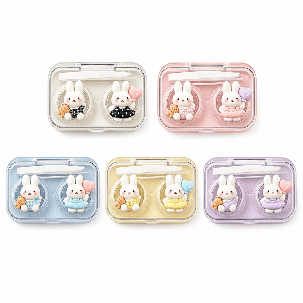 Cartoon Bunny Contact Lens Case Double Compartment Wearing Tool Included Mini Storage Box Portable Lenses Soak Container