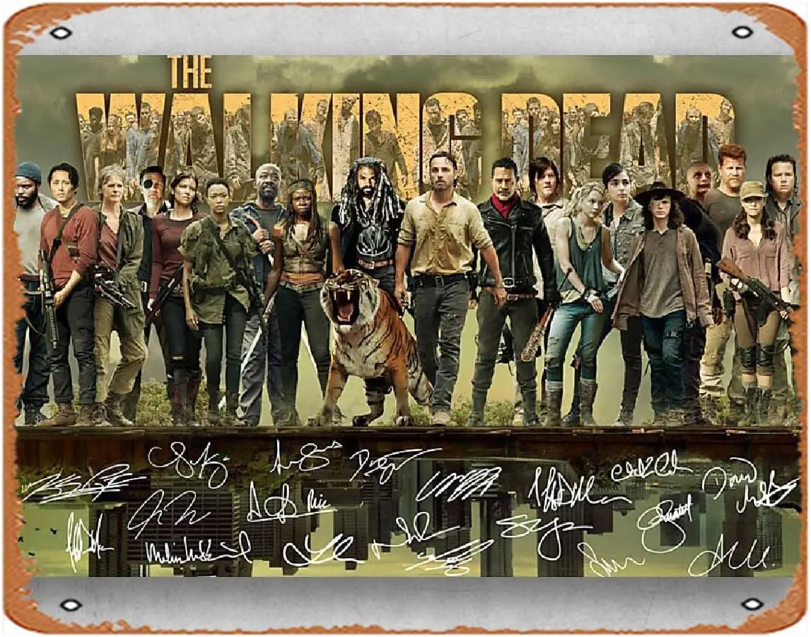 the walking dead consists of actors and signatures Decoration Sign for Home Vintage Metal Sign Plaque Metal Funny Tin Sign  , Re