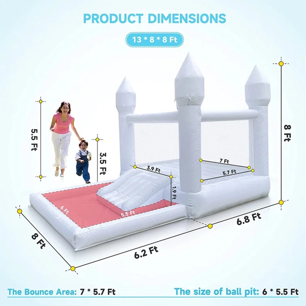 Commerica-casa de rebote blanca para niños, 13 'X 8', castillo hinchable de PVC completo con tobogán, mini Bola de rebote, soplador de aire, Envío Gratis