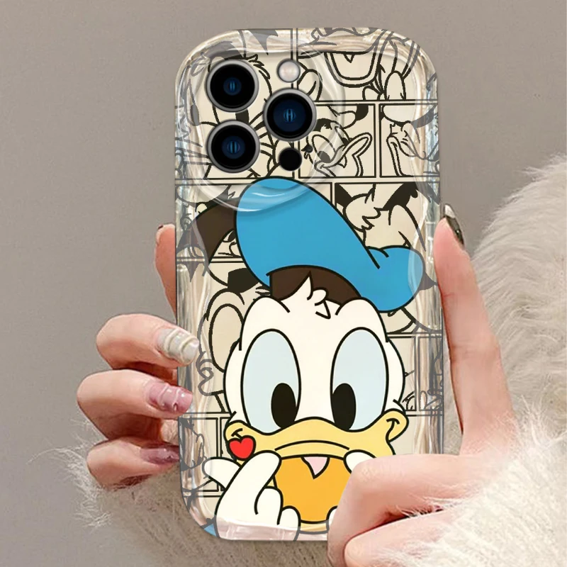 Donald Duck Cute Anime For Apple iPhone 15 14 13 12 11 XS XR X 8 7 Plus Pro Max Transparent Soft Wave Oil Phone Case