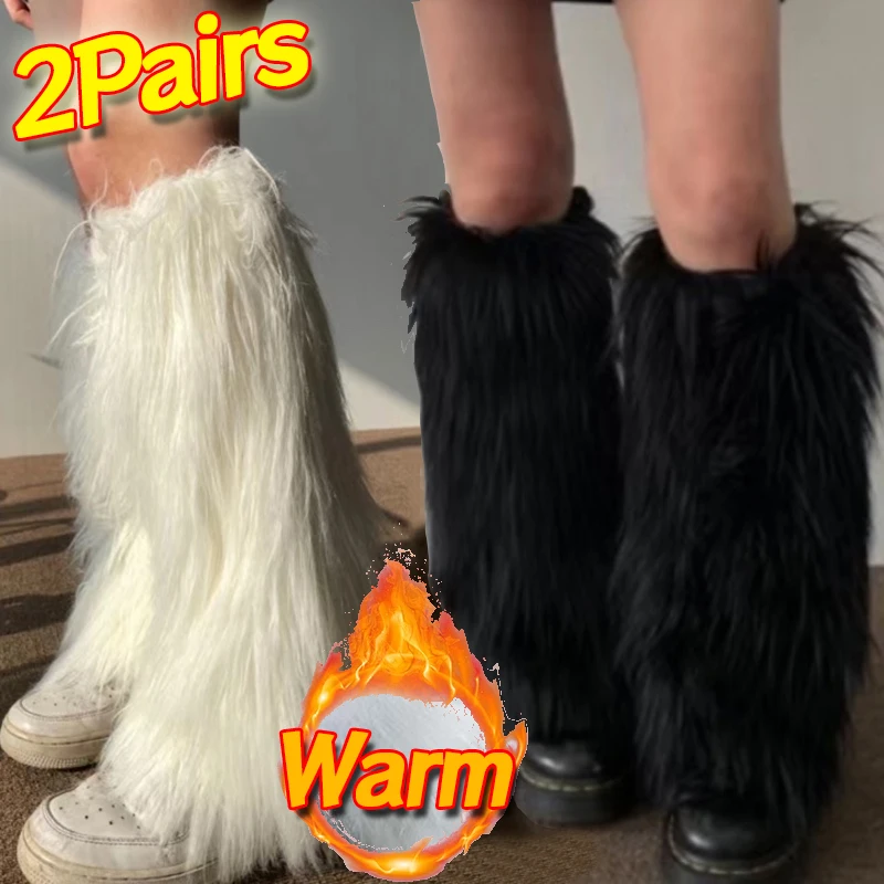 

Women Faux Fur Leg Warmers Boot Covers Y2K Fall Leggings JK Boots Stocking Lolita Punk Boot Cover Winter Fur Foot Warming Cover