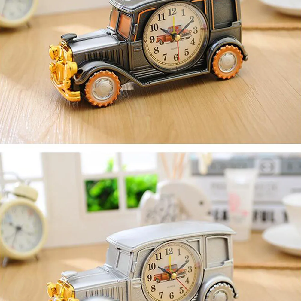

Vintage Car Alarm Creative Desktop Decor Silent Bedside Clock Student Gift Metal Design Easy Time Display Style
