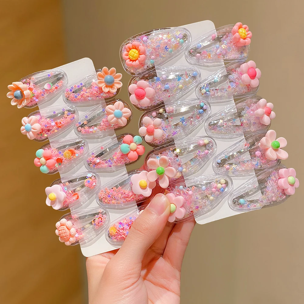 10/20-Piece Random Flower Glitter Clips: Cute Style, Gift for Friends & Kids
