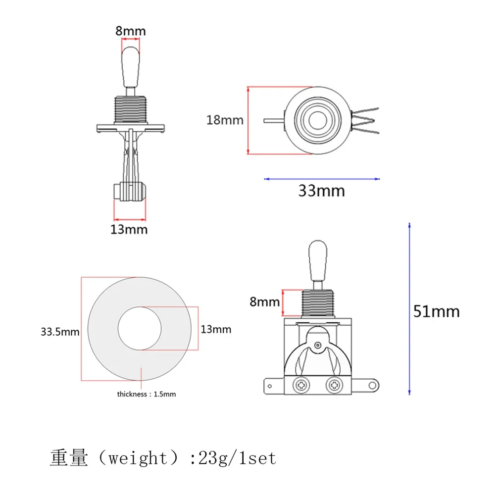 مجموعة مفاتيح تبديل 3 طرق لأجزاء الغيتار الكهربائي إيقاع ثلاثة أضعاف غسالة نحاسية ذاتية الصنع