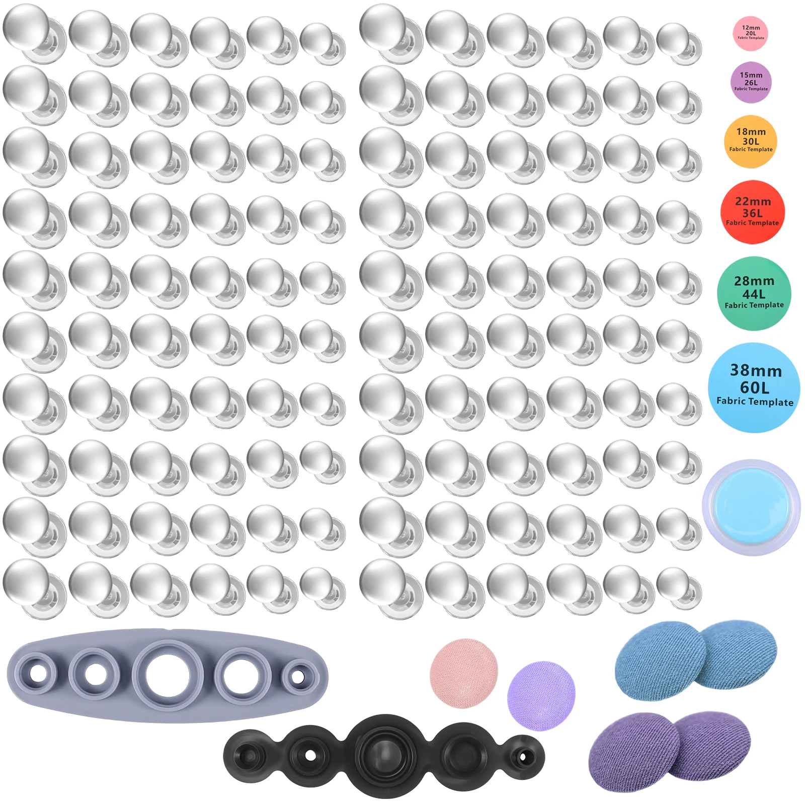 

Набор кнопок-заглушек 100/120 шт. (6 различных размеров) с инструментом для установки кнопок 5 в 1, кнопки из алюминиевого сплава, набор для рукоделия и шитья своими руками